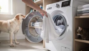 Il trucco del tovagliolo bagnato nel cestello che toglie i peli di animale da tutto il bucato in lavatrice: testato con 2 gatti e un labrador