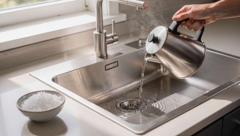 Scarico del lavandino lento: il metodo con acqua bollente e sale grosso che pochi provano